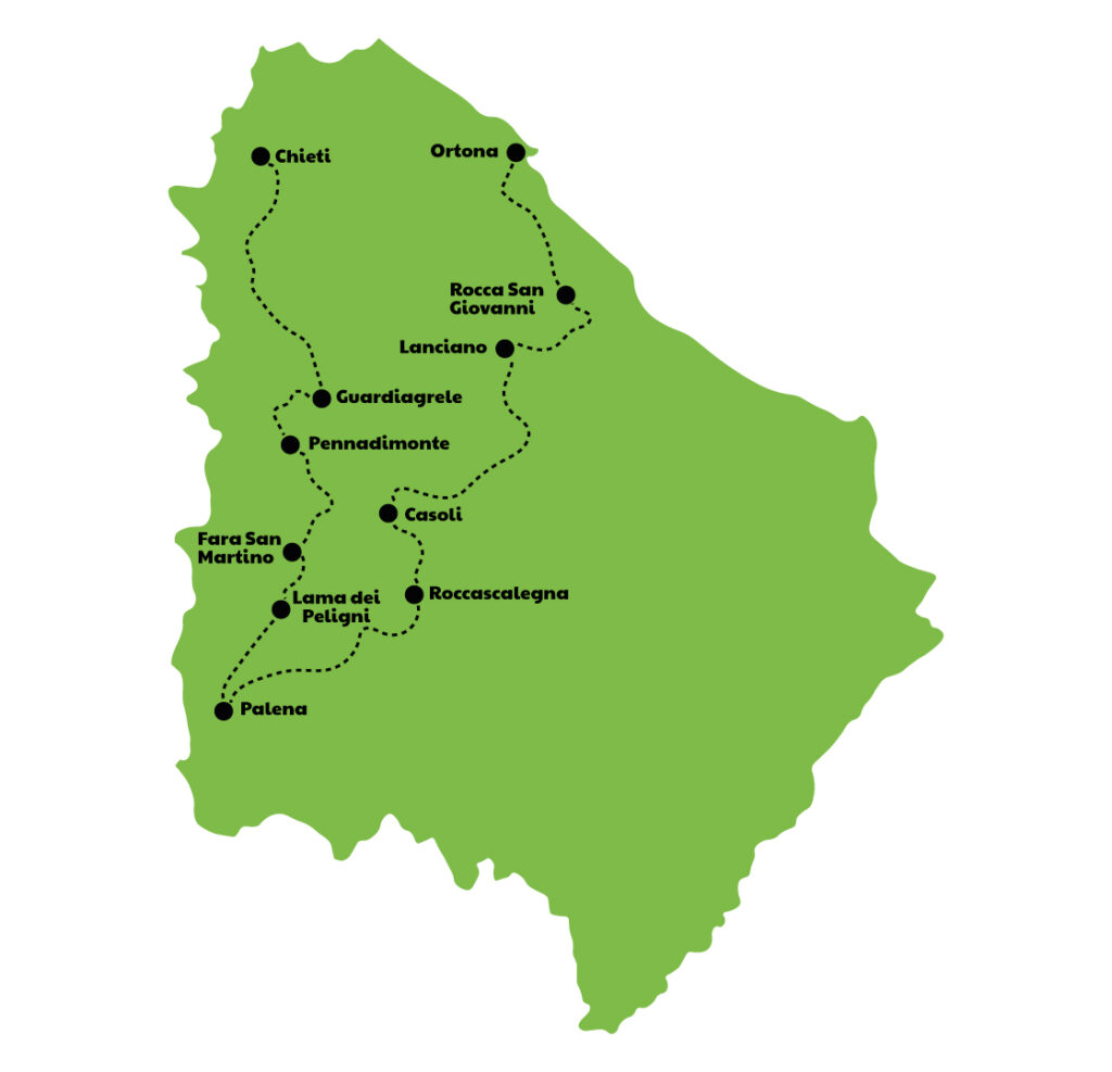 Mappa della provincia di Chieti con itinerario